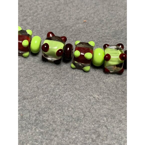 Handmade Lampwork Green & Brown Glass Beads - Picture 4 of 6